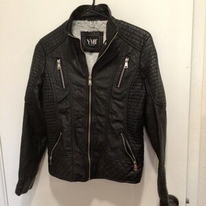 YMI Collection Women’s Black Faux Leather Moto Jacket w/ Faux Fur Lining Size S